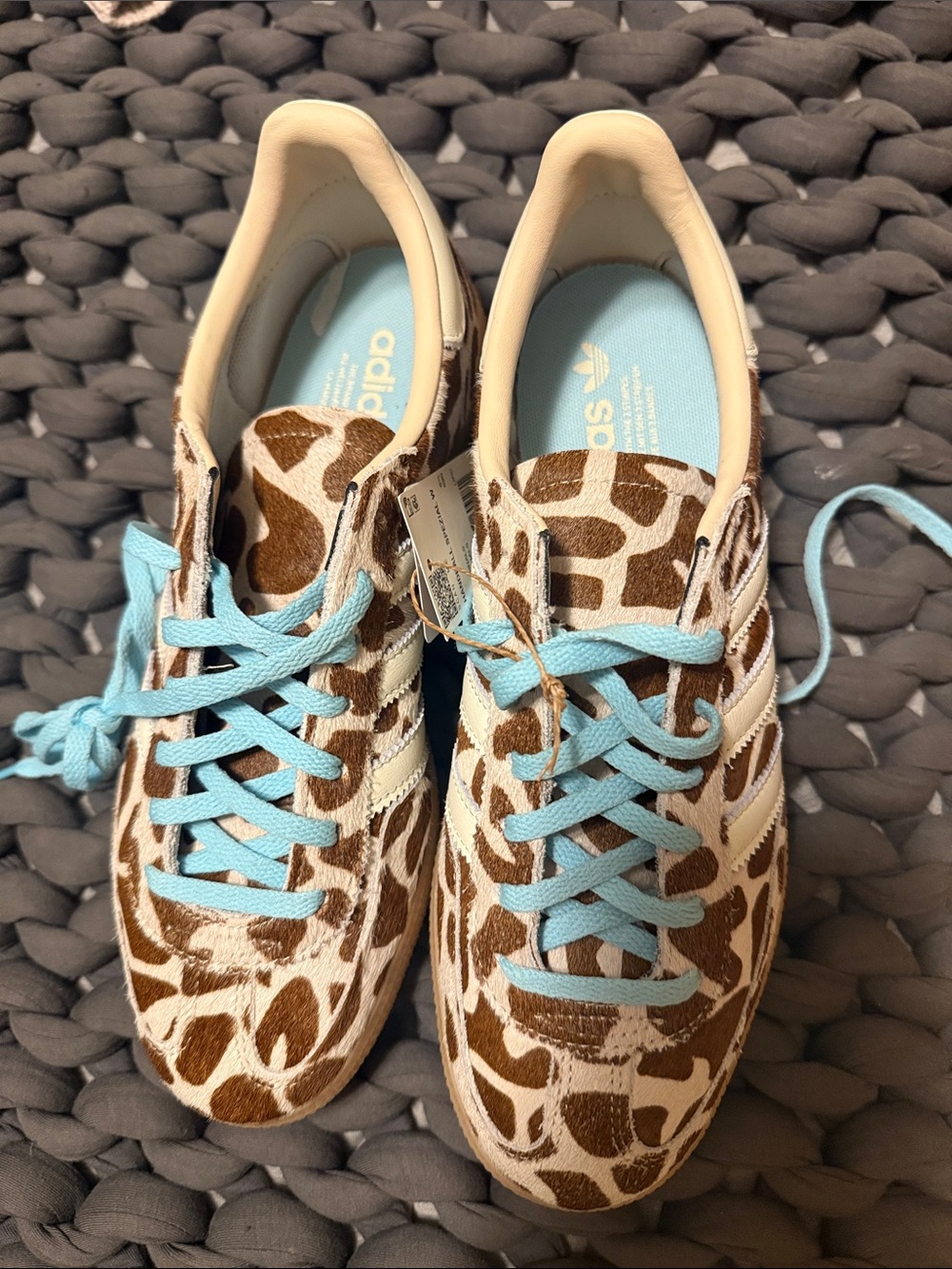 adidas Handball Giraffe Print Sneakers with Light Blue Laces - Picture 3 of 3